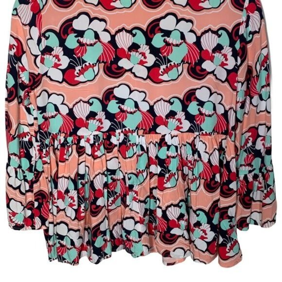 Crown and Ivy Top Womens Small Shirt Blouse Floral Peasant Boho Coral Pink Work - Picture 7 of 11